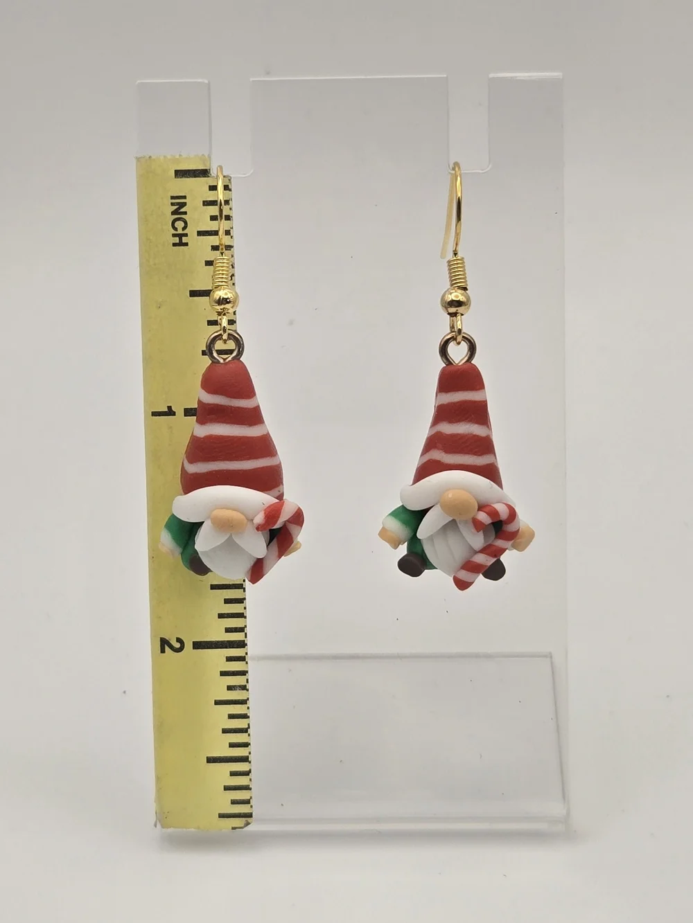 Kids Red Gnome Drop Earrings with Candy Cane Accent